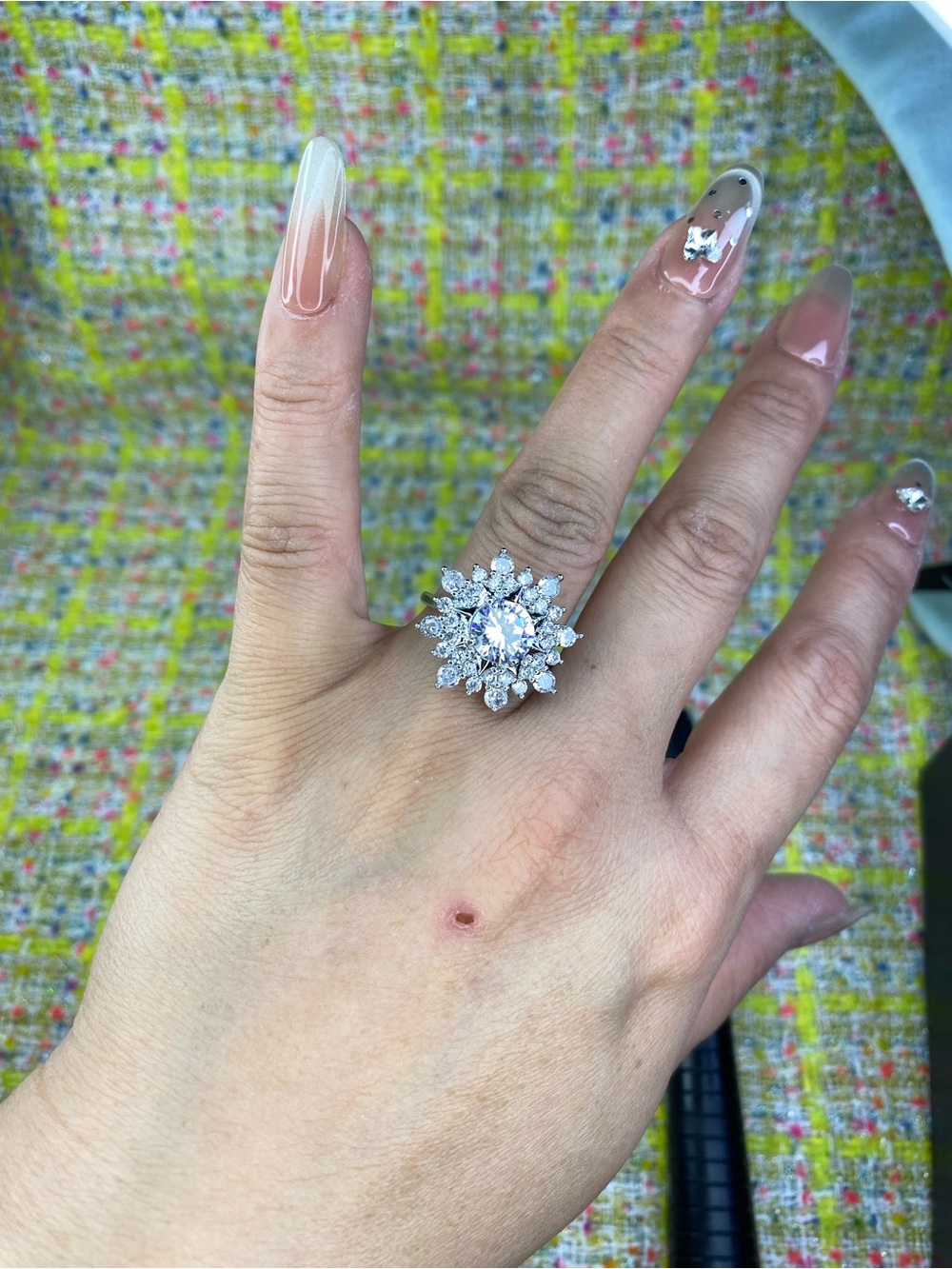 A great Moissanite diamond Statement Ring - Silver Tone open size 5-13